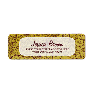 Gold & Red Vintage Floral Art Étiquette de adresse
