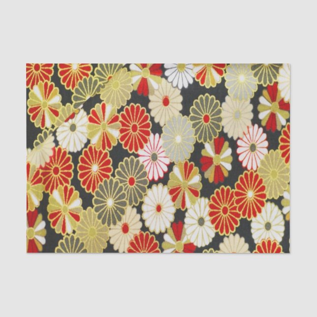 Gold Red White Japanisch Kimono Floral Decoupage Seidenpapier (Vorderseite)