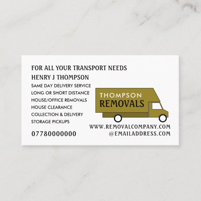 Gold Removal Van, Removal Company Visitenkarte (Vorderseite)