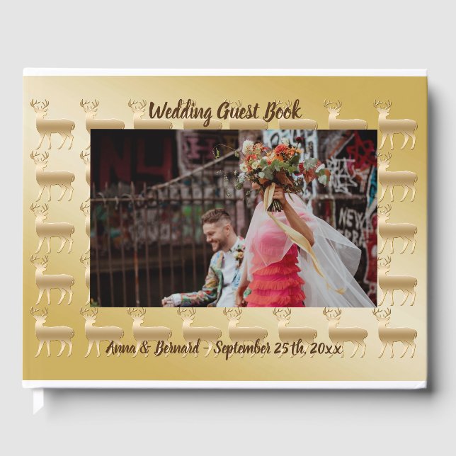 Gold Rentier & 1 Wedding Custom Picture Gästebuch (Vorderseite)