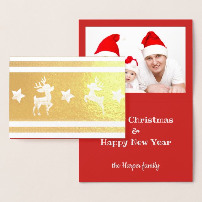 Gold Rentier Custom Foto Weihnachtskarte Folienkarte (Anzeige)