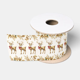 Gold Rentier Holiday Satin Ribbon Satinband