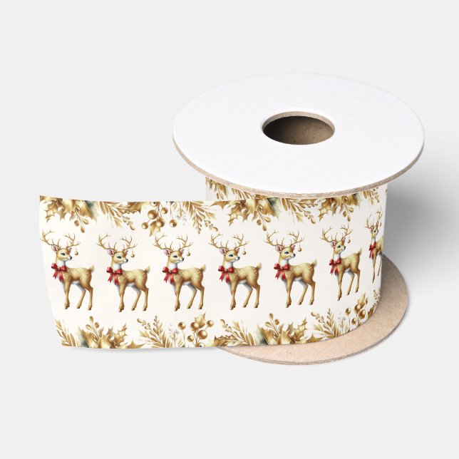 Gold Rentier Holiday Satin Ribbon Satinband (Spule)