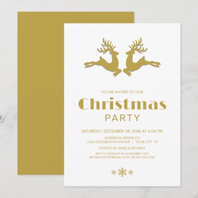 Gold Rentier Weihnachts-Party Einladung (Vorne/Hinten)
