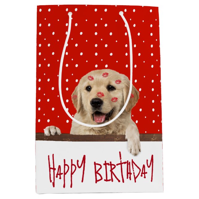 Gold Retriever mit Lipstick Kisses Mittlere Geschenktüte (Vorderseite)