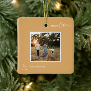 Gold Retro Boho Minimalist Foto Frohe Weihnachten Keramikornament