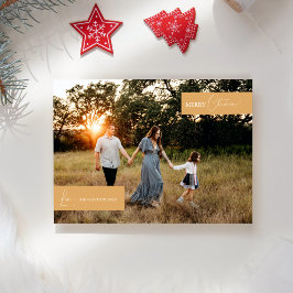 Gold Retro Boho Minimalistisch Family News Foto Feiertagskarte