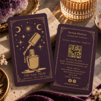 Gold Retro Celestial Tarot Nageldesignerin QR Pfla Visitenkarte