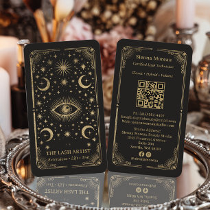 Gold Retro Celestial Tarot Wimpernstylist QR Code Visitenkarte