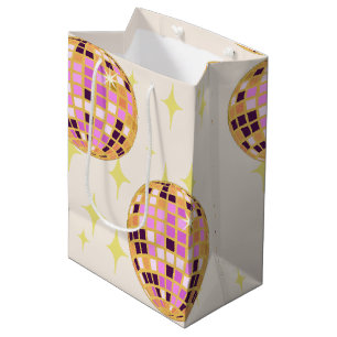 Gold Retro Diskothek Ball Beige Mittlere Geschenktüte