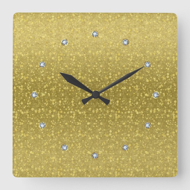 Gold Retro Glitzer und Glitzern 2 Quadratische Wanduhr (Vorderseite)