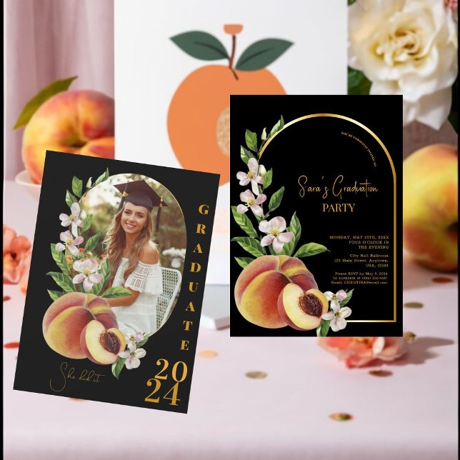 Gold Retro Inspiriert Foto Graduation Party Einladung (Step into sophistication with our retro-chic invites! )