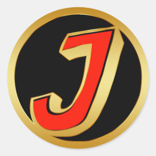 GOLD RETRO MONOGRAM LETTER J RUNDER AUFKLEBER