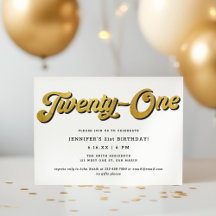 Gold Retro Script Black White 21st Birthday Party