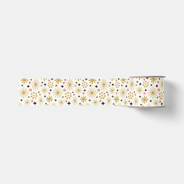Gold Retro Stars und Red Berries Ripsband (Vorderseite)