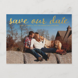 Gold Rette unsere Date Foto Overlay-Postkarte Ankündigungspostkarte