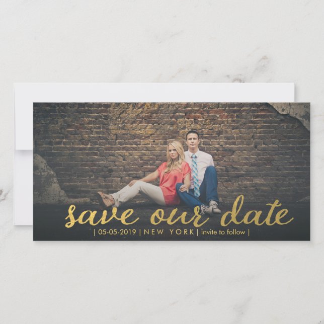 Gold Rette unsere Foto-Cards für Datumskripte Save The Date (Vorderseite)