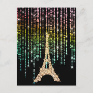 Gold Rhinestones Eiffel Tower Postkarte