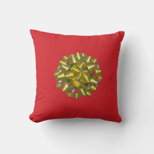 Gold Ribbon Bow auf Red Holiday Throw Kissen