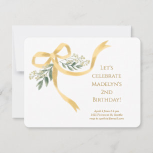 Gold Ribbon Bow Birthday Party Einladung