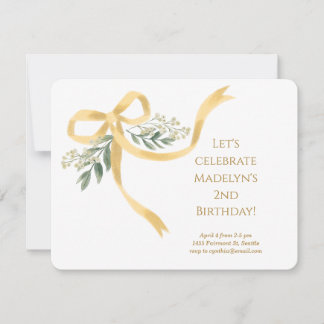 Gold Ribbon Bow Birthday Party Einladung
