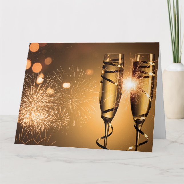 Gold Ribbon Champagner Brille Karte (Vorderseite)