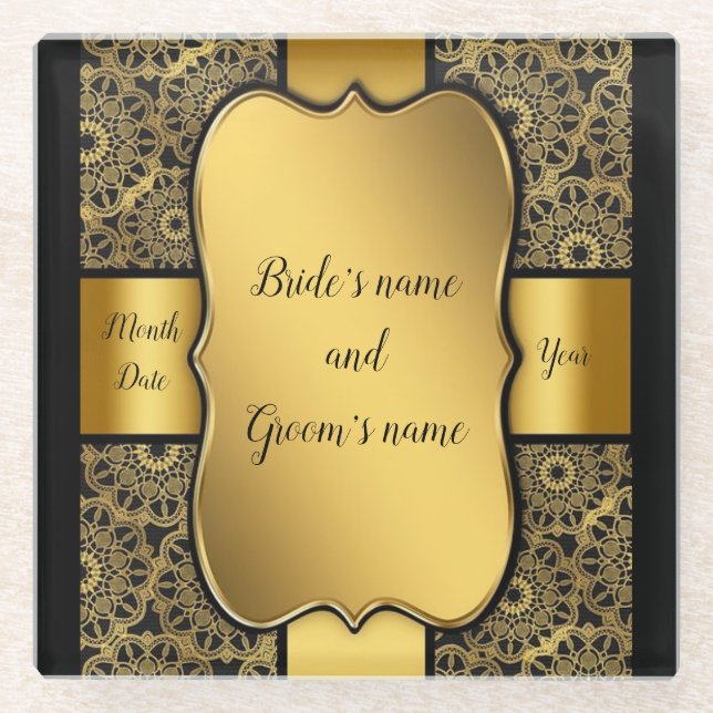 Gold Ribbon Gastgeschenk Hochzeit Glasuntersetzer (Vorderseite)