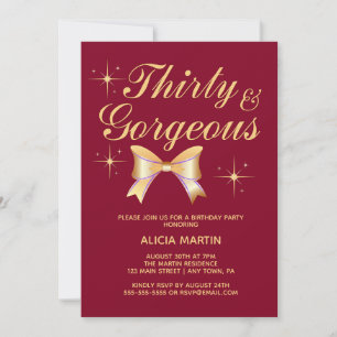 Gold Ribbon Girl Thirty Gorgeous Burgundy Geburtst Einladung