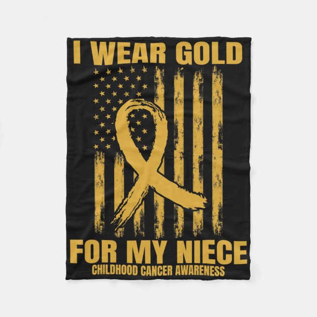 Gold Ribbon Nichte Kindheitskrebsbewusstsein Ameri Fleecedecke (Vorderseite)