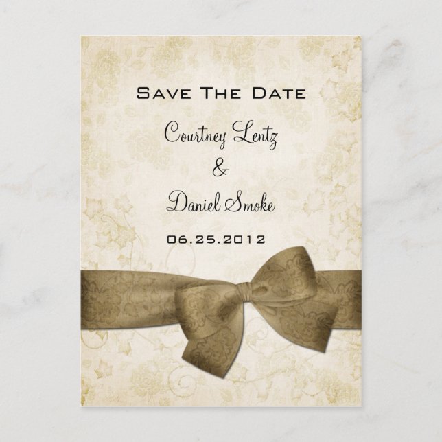 Gold Ribbon Save the Date Ankündigungspostkarte (Vorderseite)