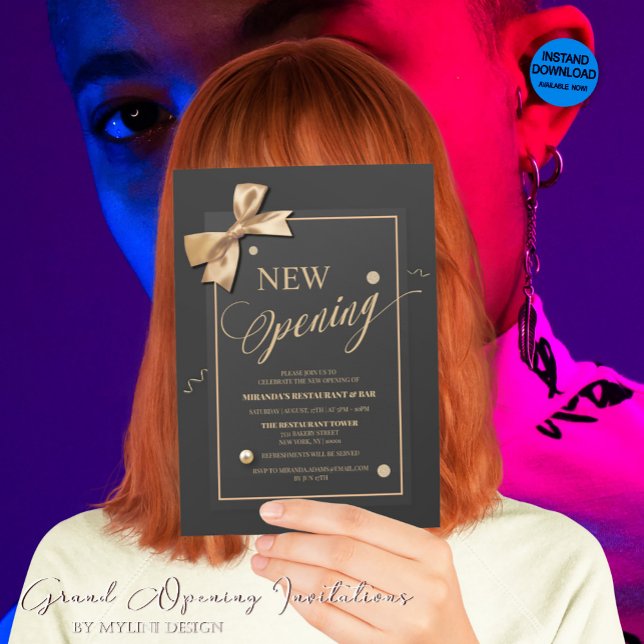 Gold Ribbon Typografy Restaurant New Opening Einladung (Von Creator hochgeladen)