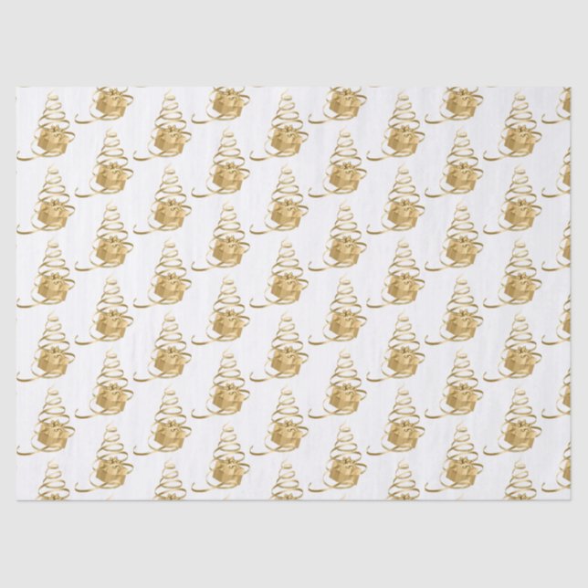 Gold Ribbon Weihnachtsbaum Geschenkpapier Seidenpapier (Vorderseite)