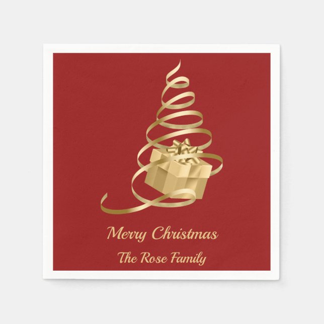 Gold Ribbon Weihnachtsbaum präsent Serviette (Vorderseite)