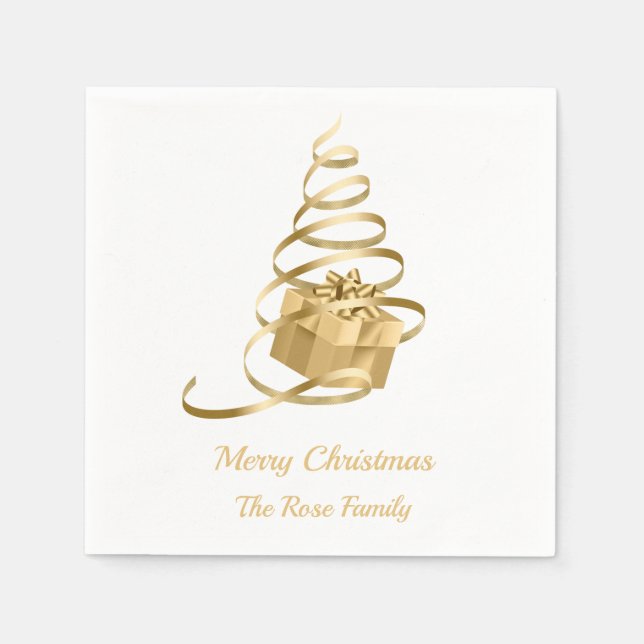 Gold Ribbon Weihnachtsbaum präsent Serviette (Vorderseite)