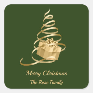 Gold Ribbon Weihnachtsbaum Present Sticker
