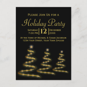 Gold Ribbon Weihnachtsbaumen Black Holiday Party Einladungspostkarte