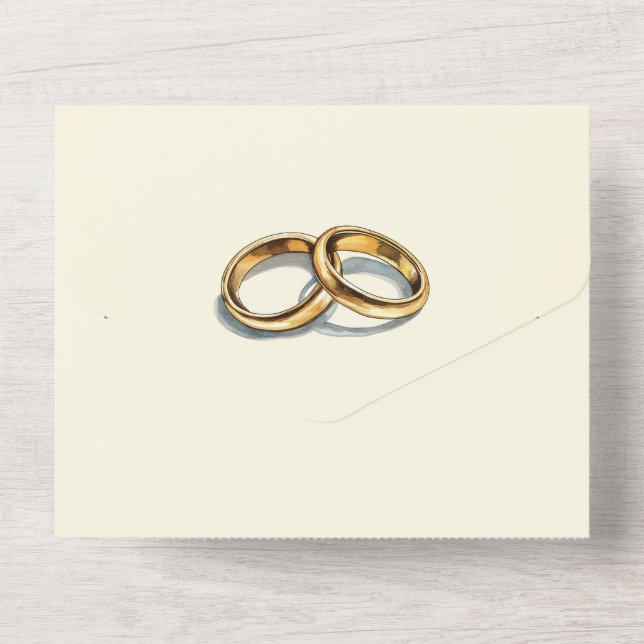 Gold Ringe Hochzeitseinladung und UAWG All In One Einladung (Rückseite)