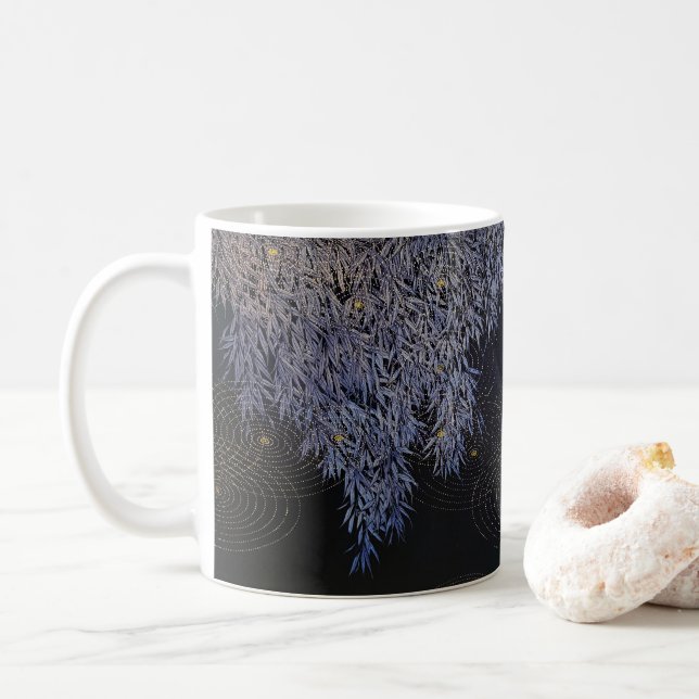 Gold Ripples Blaue Blätter Intrictly Breakfast Kaffeetasse (Mit Donut)