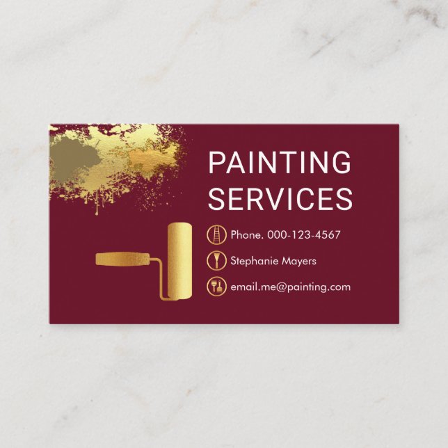 Gold Roller Brush On Paint Splatter Painter Visitenkarte (Vorderseite)