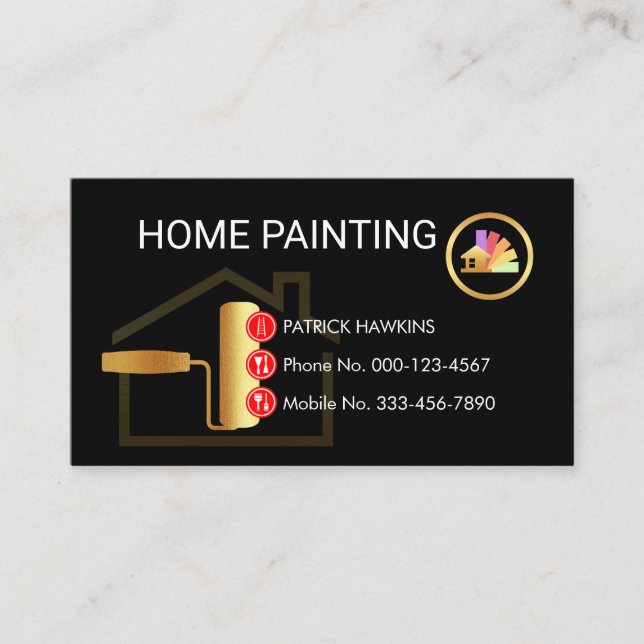 Gold Roller Brush Painting Button Icons Visitenkarte (Vorderseite)