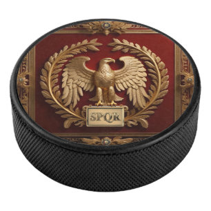 Gold Roman Kaiseradler über Rot Nr. 4 Eishockey Puck