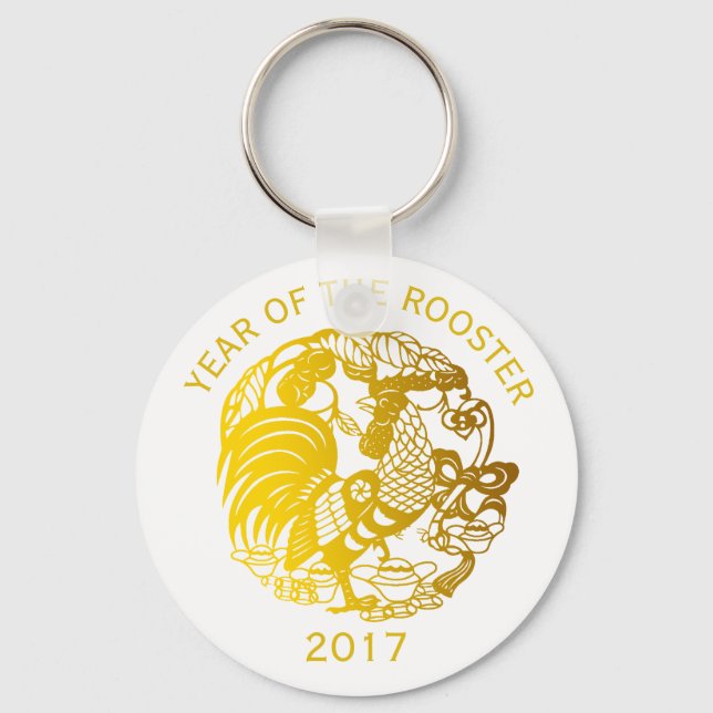 Gold Rooster Chinesisches Sonderjahr Zodiac BirthD Schlüsselanhänger (Vorderseite)