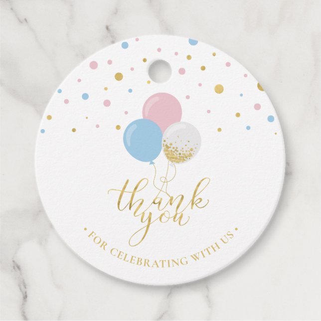 Gold, Rosa, Blau | Babydusche Vielen Dank für Ihre Geschenkanhänger (Vorderseite)