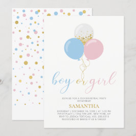Gold, Rosa, Blau | Gender Reveal Baby Shower Einladung