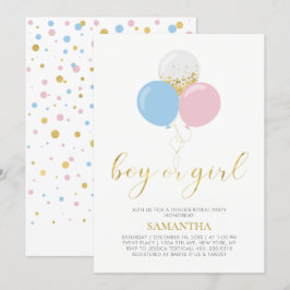 Gold, Rosa, Blau | Gender Reveal Baby Shower Einladung