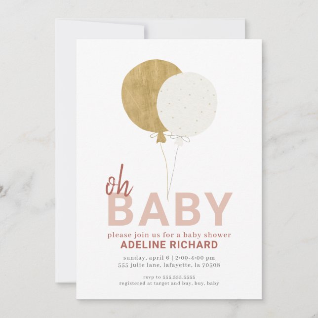 Gold, Rosa, Burnt Orange Oh Baby Dusche Einladung (Vorderseite)