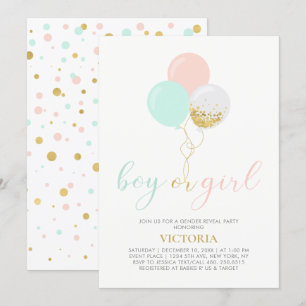 Gold, Rosa, Minze   Gender Reveal Baby Shower Einladung