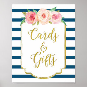 Gold rosa Wasserfarben Blumenkarten für Navy Gesch Poster