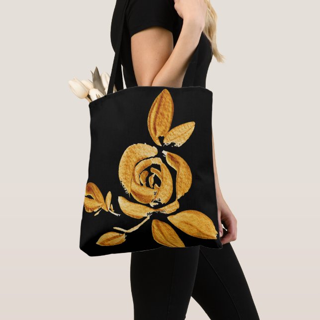 Gold-Rose auf der Black Tote-Tasche Tasche (Von Nahem)
