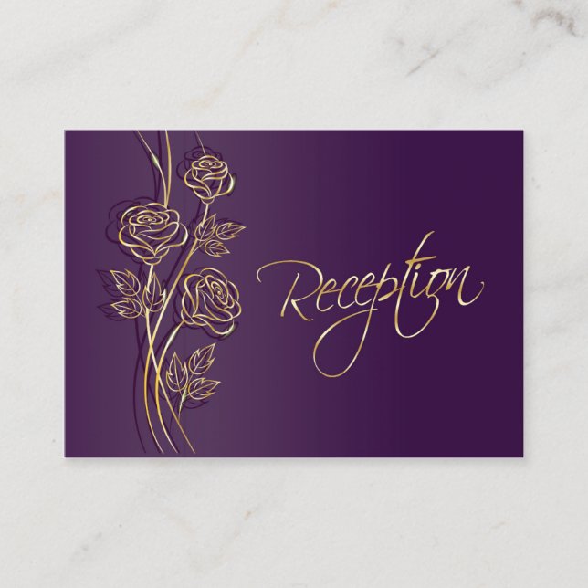 Gold-Rose auf lila Hochzeitsempfehlung Begleitkarte (Vorderseite)